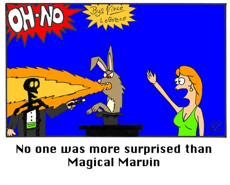 A 2008 classic for this weeks random #comic from the #ohnocomics archive. This was the comic used for the cover of my first book, "Oh-No Comics and Other Disasters" Visit my website (link in the doobly-doo) if you want to order that book or the "Grand Theft Chickens" book. #magician #rabbit #firebreathingbunny